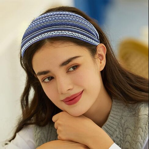 Boho Headbands for Women, Non-slip Wide Headbands Large Head Bands for Women's Hair, Thick Headbands with Teeth Fashion Hairbands Hair Accessories for Women Girls (Black) in Saudi Arabia