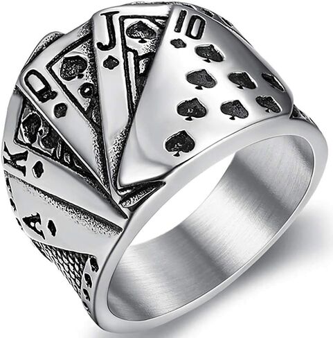 Jude Jewelers Retro Vintage Stainless Steel Poker Games Royal Sraight Flush Casino Cocktail Party Biker Ring in Saudi Arabia