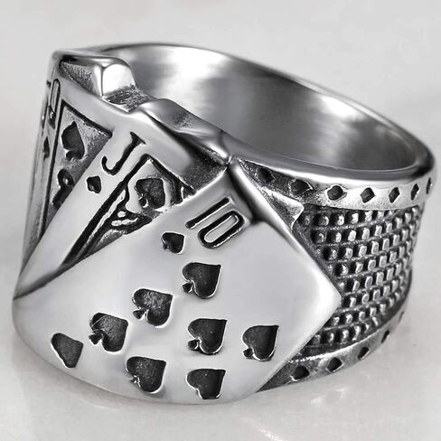 Jude Jewelers Retro Vintage Stainless Steel Poker Games Royal Sraight Flush Casino Cocktail Party Biker Ring in Saudi Arabia