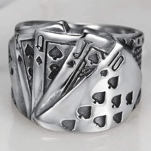 Jude Jewelers Retro Vintage Stainless Steel Poker Games Royal Sraight Flush Casino Cocktail Party Biker Ring in Saudi Arabia