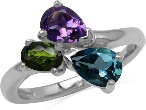 خاتم Silvershake London Blue Topaz Amethyst وChrome Diopside 925 من الفضة الاسترليني in Saudi Arabia