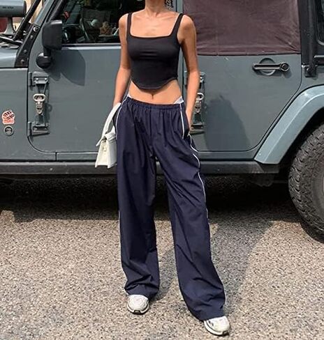 NXITK Y2k Sweatpants Parachute Pants Womens Y2k Track Pants High Waisted Cargo Pants with Pockets Trendy Baggy Sweatpants in Saudi Arabia