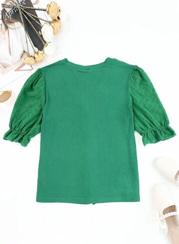 Astylish Women Casual V Neck Button Down Shirts Short Sleeve Knit Blouse Tops in Kuwait