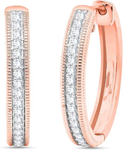 أقراط هوجي من ميلجرين ستايل للنساء والفتيات - ذهب عيار 18 قيراط أكثر من 925 من الفضة الإسترلينية مع 1/2 قيراط من الألماس الطبيعي هاجي هوب هدية مجوهرات لها (0.51 قيراط، لون I-J، وضوح I2) in Kuwait