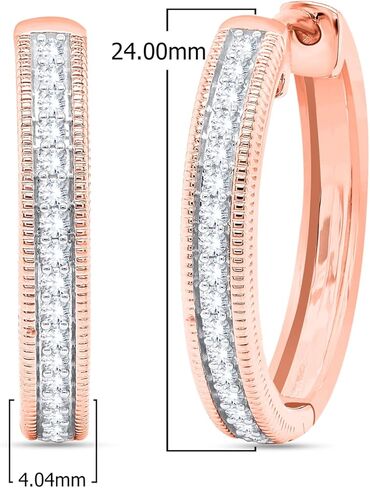 أقراط هوجي من ميلجرين ستايل للنساء والفتيات - ذهب عيار 18 قيراط أكثر من 925 من الفضة الإسترلينية مع 1/2 قيراط من الألماس الطبيعي هاجي هوب هدية مجوهرات لها (0.51 قيراط، لون I-J، وضوح I2) in Kuwait