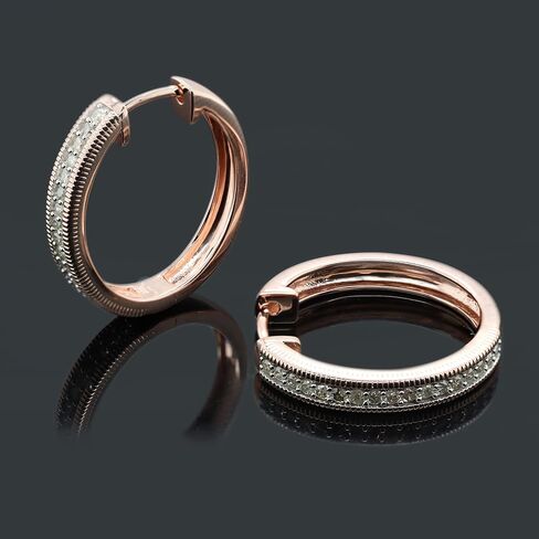 أقراط هوجي من ميلجرين ستايل للنساء والفتيات - ذهب عيار 18 قيراط أكثر من 925 من الفضة الإسترلينية مع 1/2 قيراط من الألماس الطبيعي هاجي هوب هدية مجوهرات لها (0.51 قيراط، لون I-J، وضوح I2) in Kuwait