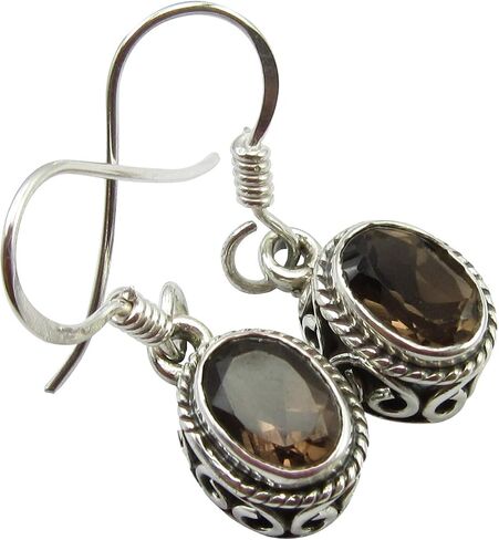 SilverStarJewel Sterling Silver Smoky Quartz Earrings 1" New Jewelry in Saudi Arabia
