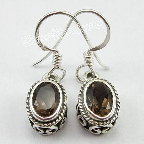 SilverStarJewel Sterling Silver Smoky Quartz Earrings 1" New Jewelry in Saudi Arabia