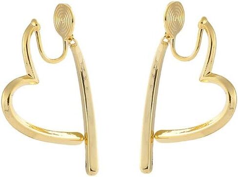 Yurielys Clip on Hoop Earrings, 16K Gold Plated Statement Heart Shape Non Pierced Earrings for Women Girls, Small, Yellow Gold, No Gemstone in Kuwait