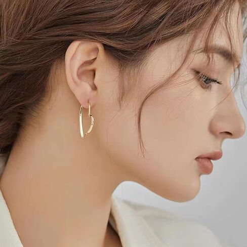 Yurielys Clip on Hoop Earrings, 16K Gold Plated Statement Heart Shape Non Pierced Earrings for Women Girls, Small, Yellow Gold, No Gemstone in Kuwait