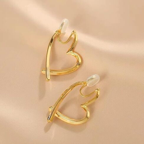 Yurielys Clip on Hoop Earrings, 16K Gold Plated Statement Heart Shape Non Pierced Earrings for Women Girls, Small, Yellow Gold, No Gemstone in Kuwait
