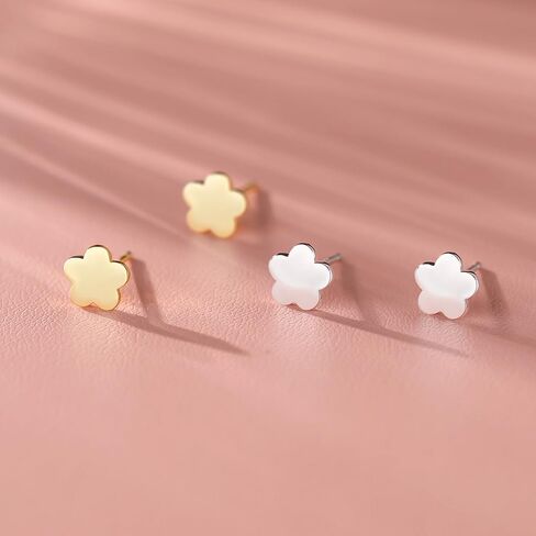 Reffeer Solid 925 Sterling Silver Plum Blossom Flower Stud Earrings for Women Girls Small Flower Stud Earrings Helix Piercing in Saudi Arabia