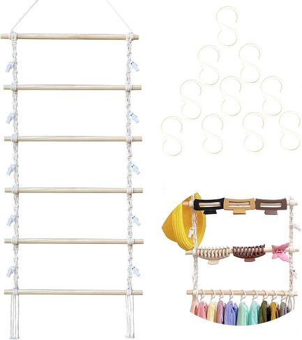 MIAO YUAN قطعة واحدة من منظم الشعر المجدول الخشبي لتخزين مشبك الشعر ورف الحائط المعلق ومنظم ملحقات الشعر رف تخزين مجدول (يتضمن 10 مشابك و9 خطافات) in Kuwait