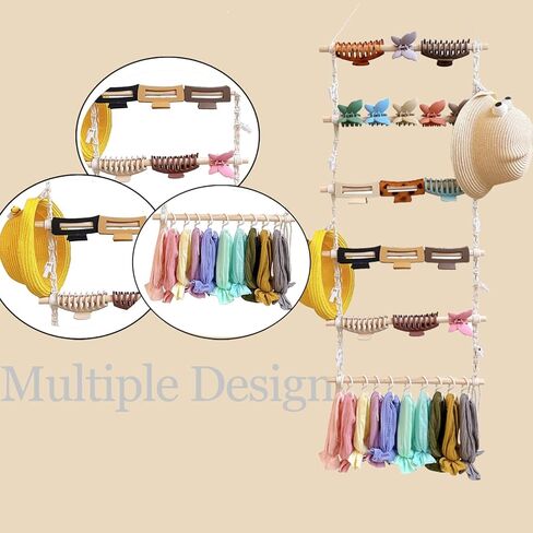 MIAO YUAN قطعة واحدة من منظم الشعر المجدول الخشبي لتخزين مشبك الشعر ورف الحائط المعلق ومنظم ملحقات الشعر رف تخزين مجدول (يتضمن 10 مشابك و9 خطافات) in Kuwait