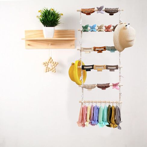 MIAO YUAN قطعة واحدة من منظم الشعر المجدول الخشبي لتخزين مشبك الشعر ورف الحائط المعلق ومنظم ملحقات الشعر رف تخزين مجدول (يتضمن 10 مشابك و9 خطافات) in Kuwait