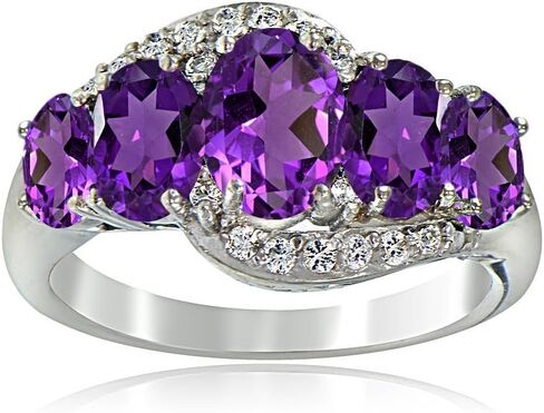B. BRILLIANT Sterling Silver African Amethyst & White Topaz 5-Stone Ring, Size 8 in Saudi Arabia
