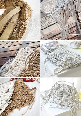 حقيبة شاطئ صيفية بشرابة بلون سادة، حقيبة يد مضفرة للنساء، حقيبة عشبية منسوجة للسفر والاستخدام اليومي in Kuwait