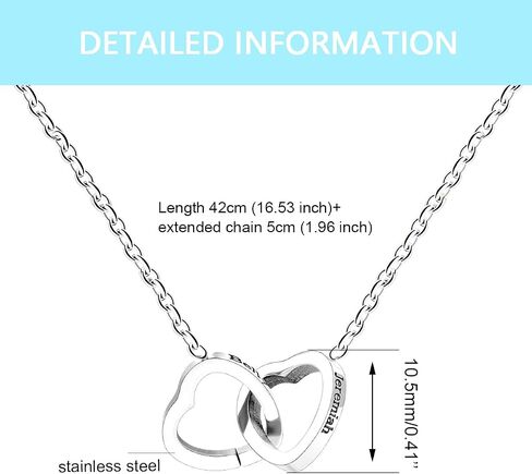 Uloveido Personalized Custom Engraving Two Names Interlocking Heart Necklace Double Love Pendant Choker Collarbone Chain in Saudi Arabia
