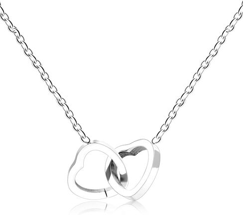 Uloveido Personalized Custom Engraving Two Names Interlocking Heart Necklace Double Love Pendant Choker Collarbone Chain in Saudi Arabia