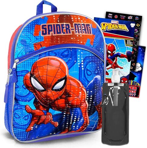 Kids Spiderman Backpack Set ~ 4 Pc Bundle With Deluxe 16 Inch Marvel Spiderman School Bag, Water Pouch, Stickers, And More (Spiderman School Supplies For Boys And Girls) in Kuwait