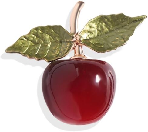 Enamel Cherry Fruit Brooch Pin for Women Girls Gold Tone Crystal Fashion Green Leaf Cute Brooches Lapel Breastpin Dainty Creative Dress Accessories Christmas Birthday Party Decor Jewelry, Metal, in Kuwait