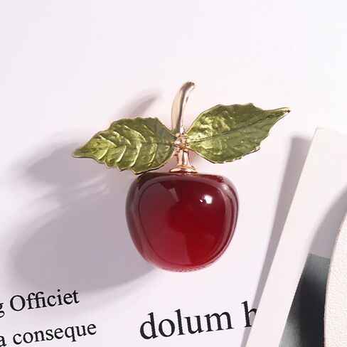 Enamel Cherry Fruit Brooch Pin for Women Girls Gold Tone Crystal Fashion Green Leaf Cute Brooches Lapel Breastpin Dainty Creative Dress Accessories Christmas Birthday Party Decor Jewelry, Metal, in Kuwait