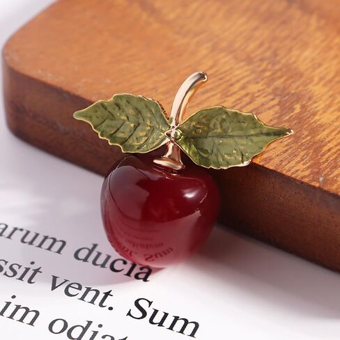 Enamel Cherry Fruit Brooch Pin for Women Girls Gold Tone Crystal Fashion Green Leaf Cute Brooches Lapel Breastpin Dainty Creative Dress Accessories Christmas Birthday Party Decor Jewelry, Metal, in Kuwait