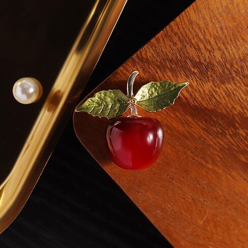 Enamel Cherry Fruit Brooch Pin for Women Girls Gold Tone Crystal Fashion Green Leaf Cute Brooches Lapel Breastpin Dainty Creative Dress Accessories Christmas Birthday Party Decor Jewelry, Metal, in Kuwait