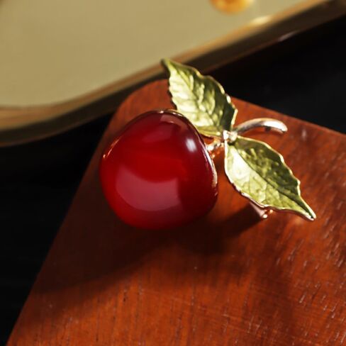 Enamel Cherry Fruit Brooch Pin for Women Girls Gold Tone Crystal Fashion Green Leaf Cute Brooches Lapel Breastpin Dainty Creative Dress Accessories Christmas Birthday Party Decor Jewelry, Metal, in Kuwait