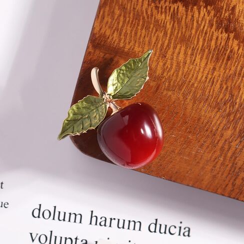 Enamel Cherry Fruit Brooch Pin for Women Girls Gold Tone Crystal Fashion Green Leaf Cute Brooches Lapel Breastpin Dainty Creative Dress Accessories Christmas Birthday Party Decor Jewelry, Metal, in Kuwait