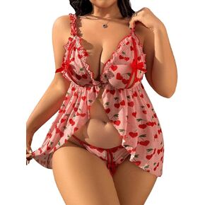 Verdusa Women's Plus Size 2 Piece Lingerie Set Cut Out Split Underwire with Panty