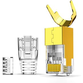 CAT7 CAT6A موصل RJ45 محمي 30 حزمة، غير تمر عبر المقابس المعيارية المحمية للكابل السميك، 50u إيثرنت مطلي بالذهب ينتهي مع أحذية تخفيف الضغط in Kuwait