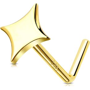 Jewseen 14K Real Gold Nose Stud 20G Nose Ring L Shaped Nose Piercings Star Nose Piercing Jewelry Nose Rings Studs for Women Men