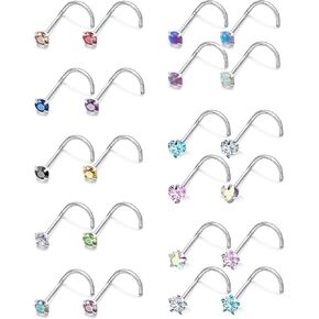 Nose Rings Nose Piercings for Women 20G 18G Surgical Steel Nose Nostril Straight L Corkscrew Shaped Studs Piercing Jewelry