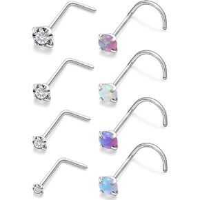 Cisyozi 18g 20g Nose Rings Hoop Stainless Steel Nose Rings Stud L Shaped Bone Screw Nose Studs 8mm Hoop Nose Ring Nostrial Piercing Jewerly for Women Men