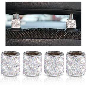 4PCS Bling Car Headrest Collar Decor Rings, Crystal Diamond Ice Interior Decoration Car Head Rest Collars, Rhinestone Auto Seat Collars Rings Decoration, Car Seat Accessories for Car SUV Truck (AB)