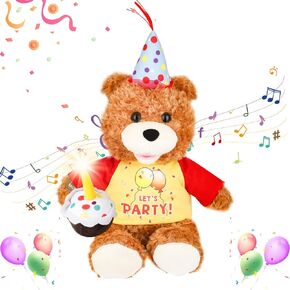 Singing Dancing Teddy Bear With Light Up Candle Shaking Head While Singing The HAPPY BIRTHDAY Song Birthday Gifts Toy Musical Interactive Stuffed Animal Plush Birthday Decoration For Girls Boys 12"