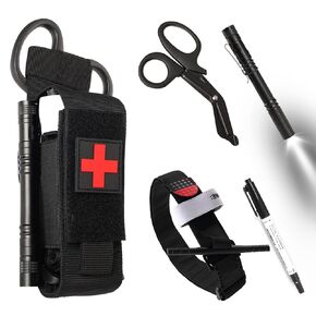 مجموعة أكياس عاصبة تكتيكية مع عاصبة ومقص وقلم رصاص ومجموعة الحقيبة التكتيكية للإسعافات الأولية في حالات الطوارئ، مناسبة للأنشطة الخارجية (أسود) in Kuwait