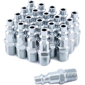 QWORK Industrial Air Plug Set 1/4" Body and 1/4" NPT Male Threads 20 Pcs, Zinc-Plated Steel Quick Connect Air Fittings with Pre-Applied Thread Sealant, 300 PSI Max