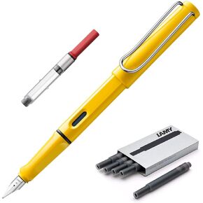 Lamy Safari | Yellow | Fine Nib | 5 Black Ink Cartridges, Z28 Converter and Wipe