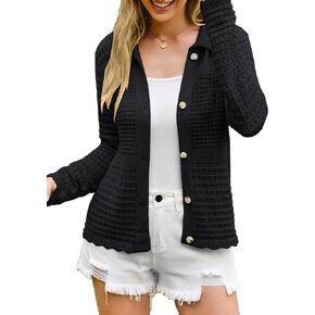 GRACE KARIN 2024 Long Sleeve Crochet Cardigan for Women Lightweight Button Down Cropped Bolero Shrug Sweater
