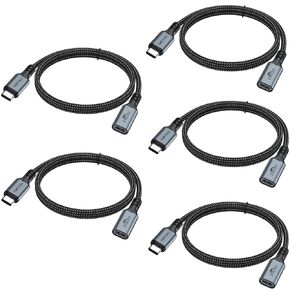 USB C to USB Cable 6.6FT, 5-Pack, USB C Extender Cable, USB Type-C Male to Female Cord 100W 10Gbps USB 3.1 Thunderbolt3 Compatible for iPhone 13 12 78 Mini Max,Samsung,i-Watch, Afor Laptops, etc
