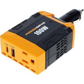 PowerDrive PWD100D 100 Watt Inverter 12v DC to 110v AC Converter Car Plug Adapter with 2 Ports