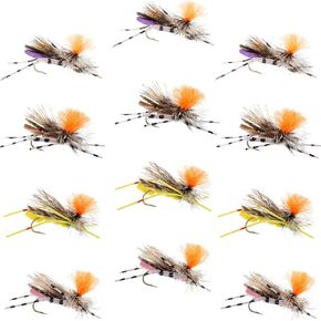 The Fly Fishing Place High Visibility Feth Grasshopper Dry Fly Collection Trout Fly Assortment - 1 Dozen Flies