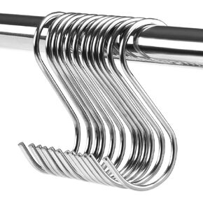 Naler 12 Pack S Shaped Hooks, Stainless SteelMetal Hangers Hanging S Hooks for Kitchen Work Shop Bathroom Garden Tools Pots Pans