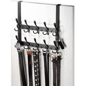 Over The Door Tri Hook Door Hanger, Belt Organizer Rack, 30 Coat Hooks, 2-Tier Holds Over 60 Belts, Heavy Duty Metal Towel Hanger with Triple-Hook Design, Over Door Coat Towel Rack, Back of Bathroom.