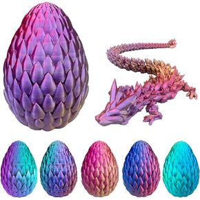 Dragon Eggs with Dragon Inside, 16.5 Inch Large 3D Printed Dragon Egg Articulated Dragon Crystal Dragon Executive Desk Toys Fidget Toy for Autism/ADHD (Black, with Egg)