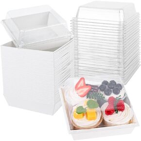48PCS White Paper Charcuterie Boxes, Disposable Box with Clear Lid Bakery Box for Cake Slice Pastry Sandwich Dessert To Go Containers