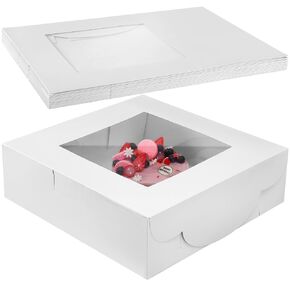 10 Pcs Cake Boxes with Window White Bakery Boxes Large Pastry Baking Rectangle Cardboard Boxes Window Bakery Boxes Pastry Containers for Cakes Cupcake Cookie Pie Treat Boxes (16 x 16 x 5 Inch)