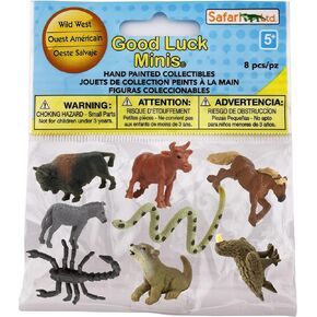 Safari Ltd. Good Luck Minis Wild West Fun Pack – 8 Mini Figurines Including Cow, Scorpion, Bison, Donkey, Pony, Wolf, Rattlesnake, Golden Eagle – Educational Toy Figures for Boys, Girls & Kids Ages 5+
